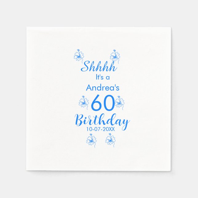 Servilleta De Papel Blue white mauve shhhh nombre floral de 60 años (Anverso)