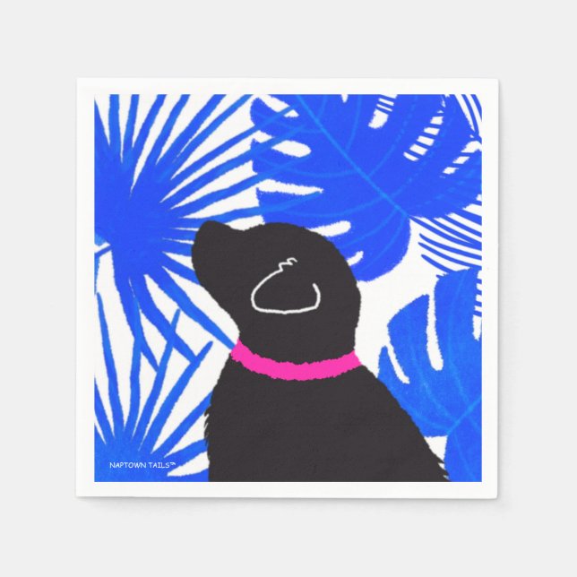 Servilleta De Papel Blue White Tropical Island Black Dog Fiesta Napkin (Anverso)