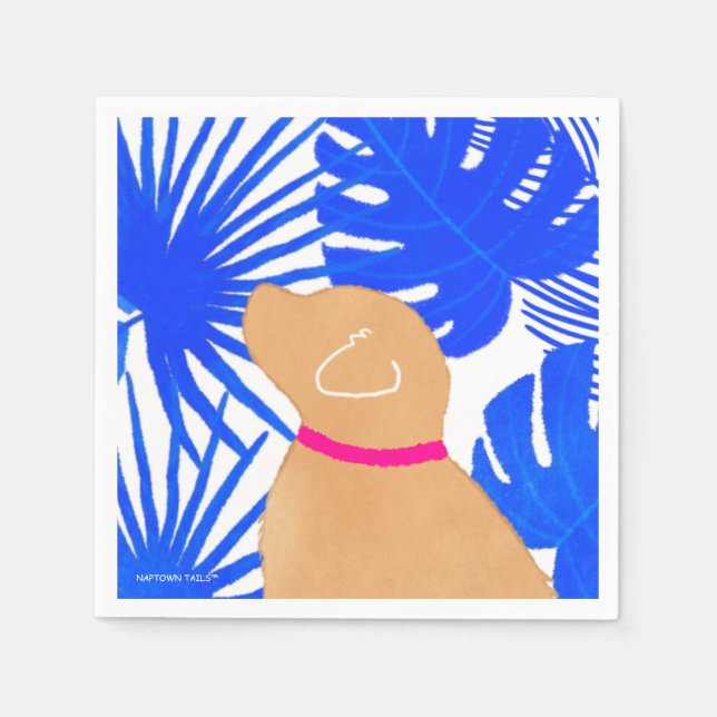 Servilleta De Papel Blue White Tropical Island Yellow Dog Fiesta Napki (Anverso)