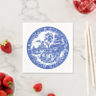 Servilleta De Papel Blue White Willow Rabbit Clásica Napkins