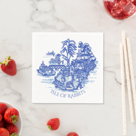 Servilleta De Papel Blue White Willow Rabbit Island Whimsical Classic