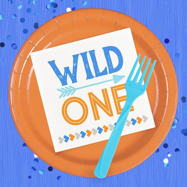 Servilleta De Papel Blue Wild One First Birthday Paper (Wild One 1st Birthday Party Napkins in Royal Blue, Baby Blue and Orange)