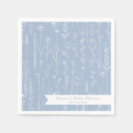 Servilleta De Papel Blue Wildflower Baby Shower | Floral Pattern 