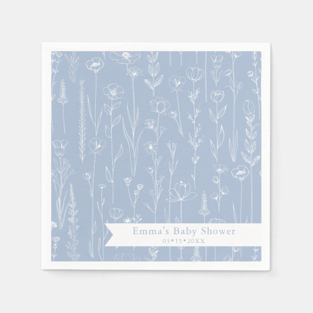 Servilleta De Papel Blue Wildflower Baby Shower | Floral Pattern  (Anverso)