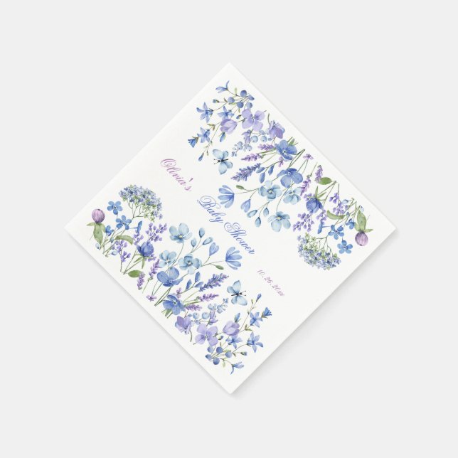 Servilleta De Papel Blue Wildflower Boho Neutral Baby Shower (Borde)