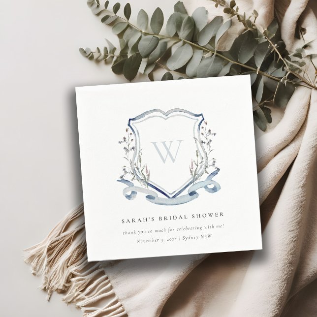 Servilleta De Papel Blue Wildflower Watercolor Escudo Bridal Shower (Subido por el creador)