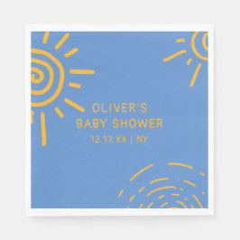 Servilleta De Papel Blue Yellow Retro Ray Of Sunshine Baby Shower