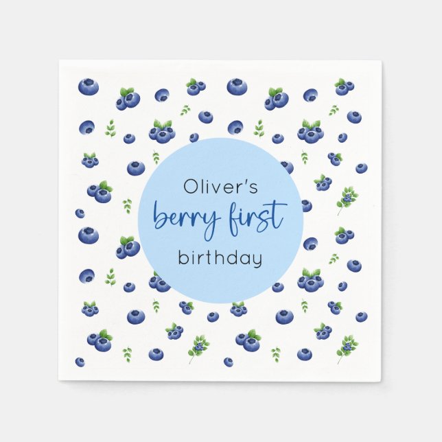 Servilleta De Papel Blueberry 1ᵉʳ Birthday Berry First (Anverso)