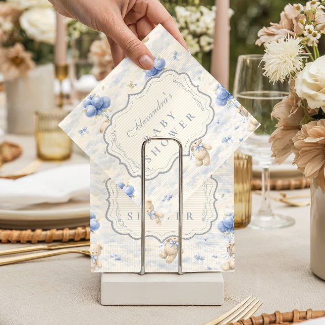 Servilleta De Papel Blueberry Balloon Teddy Toile Baby Shower (Subido por el creador)