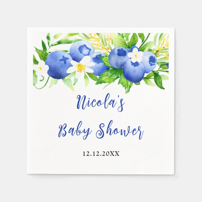 Servilleta De Papel Blueberry Floral Baby Shower (Anverso)