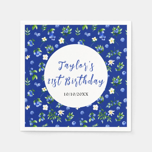 Servilleta De Papel Blueberry Floral Birthday Party (Anverso)