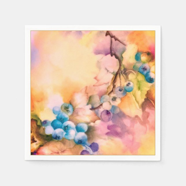 Servilleta De Papel Blueberry Fruit Napkin — Hand-Painted (Anverso)