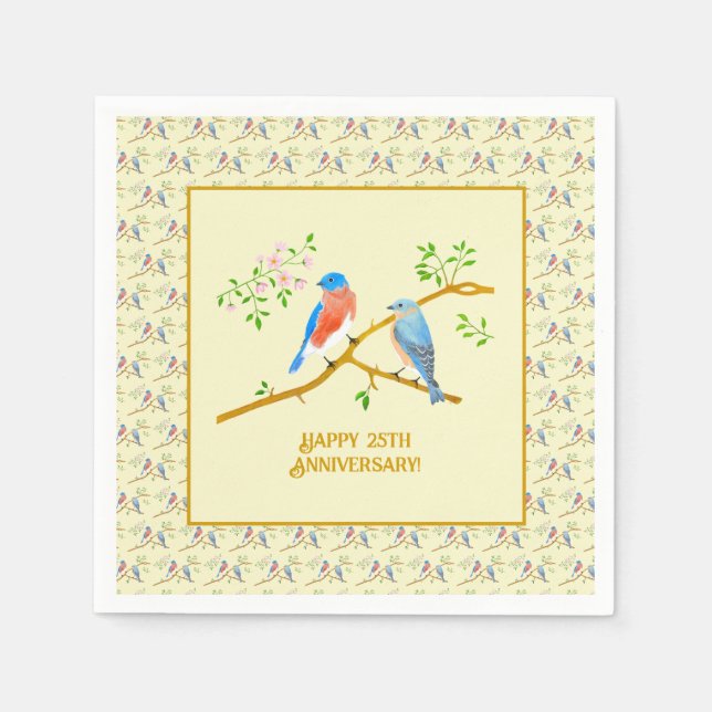 Servilleta De Papel Bluebirds Happy Anniversary (Anverso)