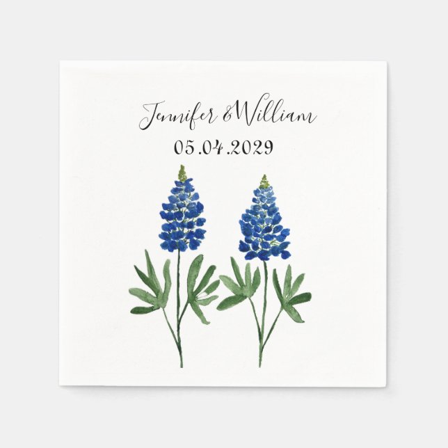 Servilleta De Papel Bluebonnets Floral acuarela de Texas Boda Floral (Anverso)