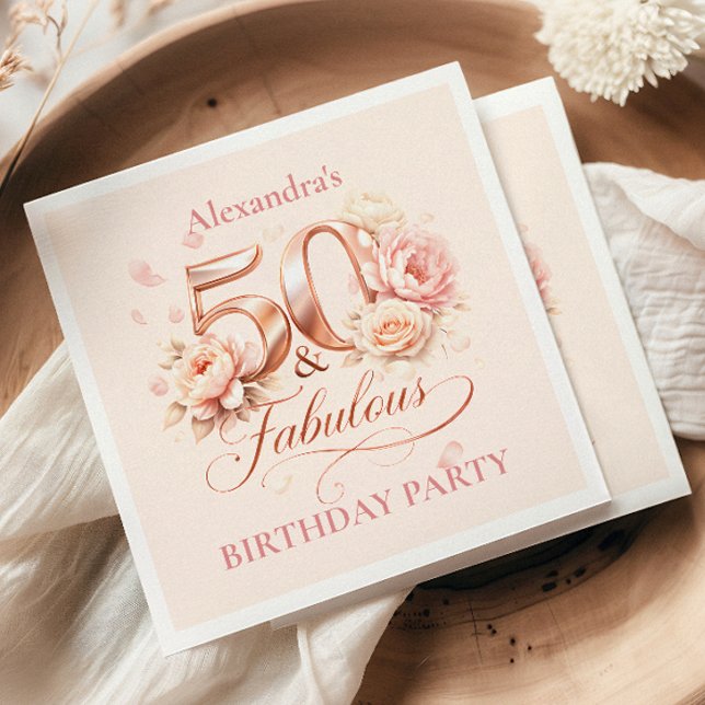 Servilleta De Papel Blush Floral Elegant 50th Birthday (Subido por el creador)