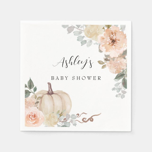 Servilleta De Papel Blush Floral Pumpkin Baby Shower Napkins Paper  (Anverso)