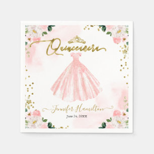 Servilleta De Papel Blush Floral Rosa Quinceañera