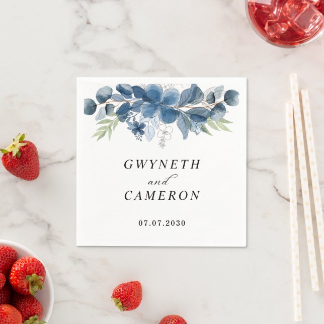 Servilleta De Papel Blush Gold Greenery Succulent Dusty Blue Wedding  (In situ)