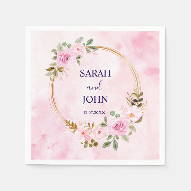 Servilleta De Papel Blush Gold Greenery Succulent Dusty Blue Wedding N (Anverso)