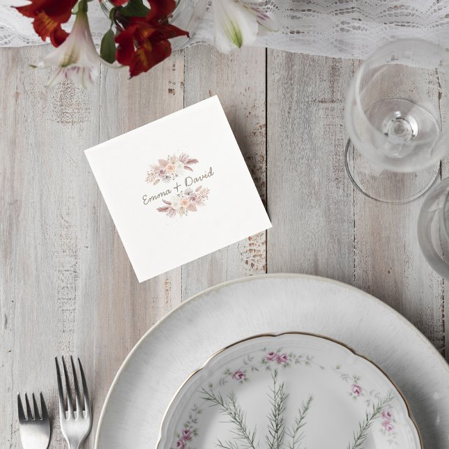 Servilleta De Papel Blush Pampas Grass Wedding Cocktail Napkin (Subido por el creador)