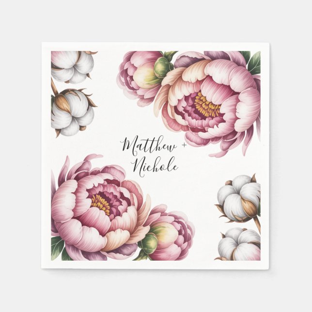 Servilleta De Papel Blush Pink and White Cotton Wedding (Anverso)