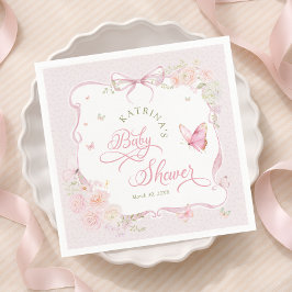 Servilleta De Papel Blush Pink Butterfly Floral Girl Baby Shower