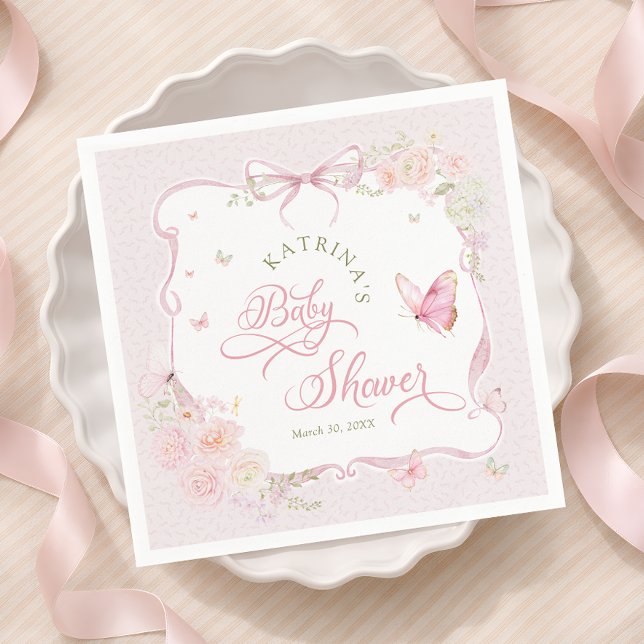 Servilleta De Papel Blush Pink Butterfly Floral Girl Baby Shower (Subido por el creador)