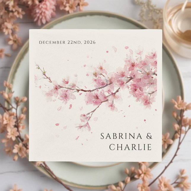 Servilleta De Papel Blush Pink Cherry Blossom Elegant Floral Wedding (Subido por el creador)