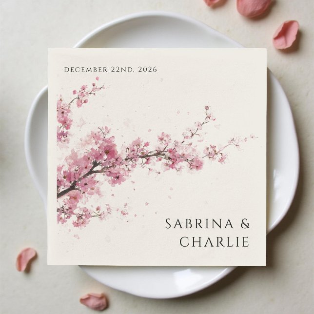 Servilleta De Papel Blush Pink Cherry Blossom Elegant Floral Wedding (Subido por el creador)