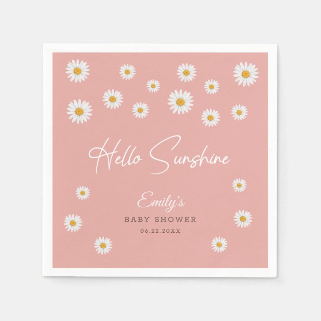 Servilleta De Papel Blush Pink Daisy Hello Sunshine Baby Shower Paper (Anverso)