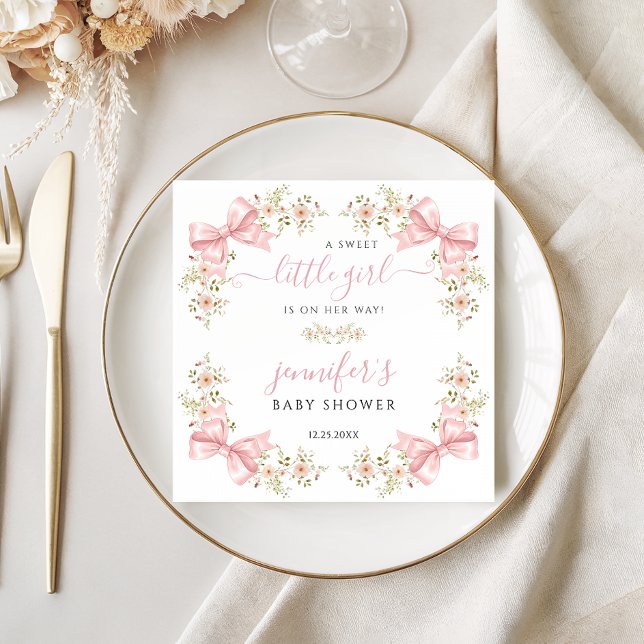 Servilleta De Papel Blush Pink Floral Bow Baby Girl Shower (Subido por el creador)