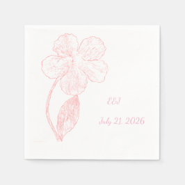 Servilleta De Papel Blush Pink Floral Line Art Wedding Paper Napkins