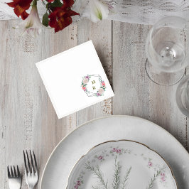 Servilleta De Papel Blush Pink Floral Monogram Wedding Cocktail Napkin
