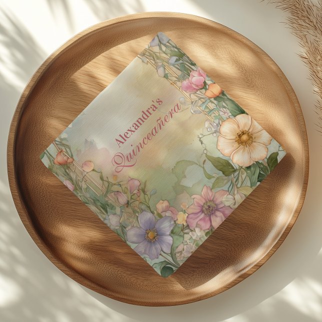 Servilleta De Papel Blush Pink Floral Quinceanera Celebration (Subido por el creador)