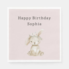 Servilleta De Papel Blush Pink Flowers Bunny Birthday