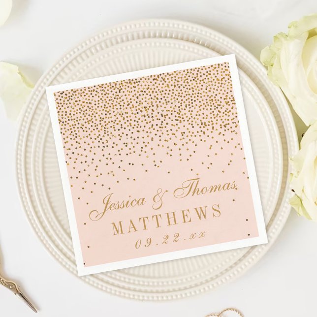 Servilleta De Papel Blush Pink & Gold Confetti Wedding (Subido por el creador)