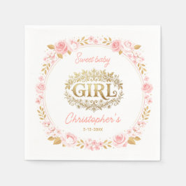 Servilleta De Papel Blush Pink & Gold Floral Girl Baby Shower