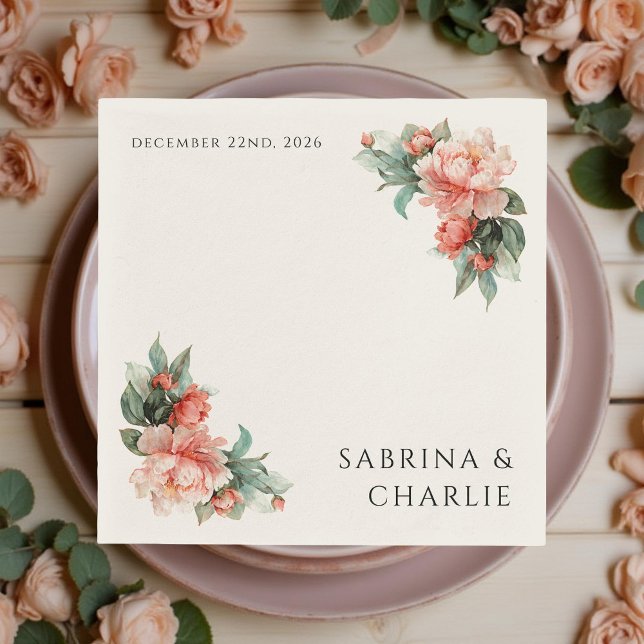 Servilleta De Papel Blush Pink Peony Coral Elegant Floral Wedding (Subido por el creador)