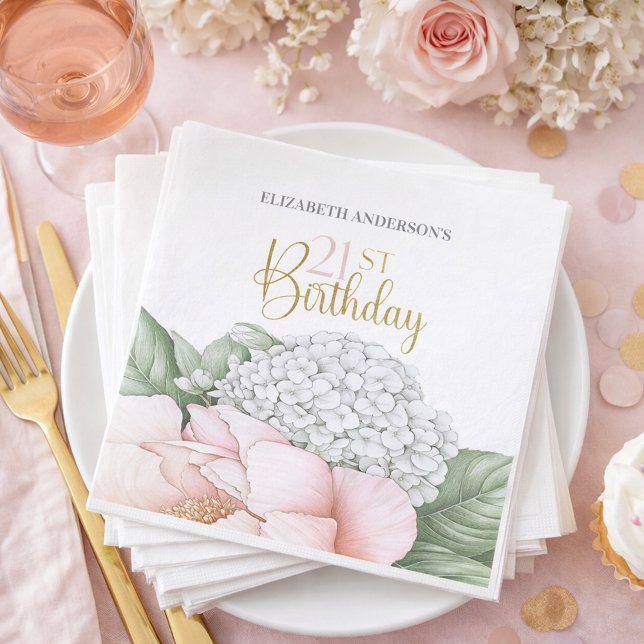 Servilleta De Papel Blush Pink Peony Floral 21st Birthday  (Subido por el creador)
