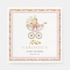 Servilleta De Papel Blush Pink Pram Floral Baby Shower Luncheon Napkin