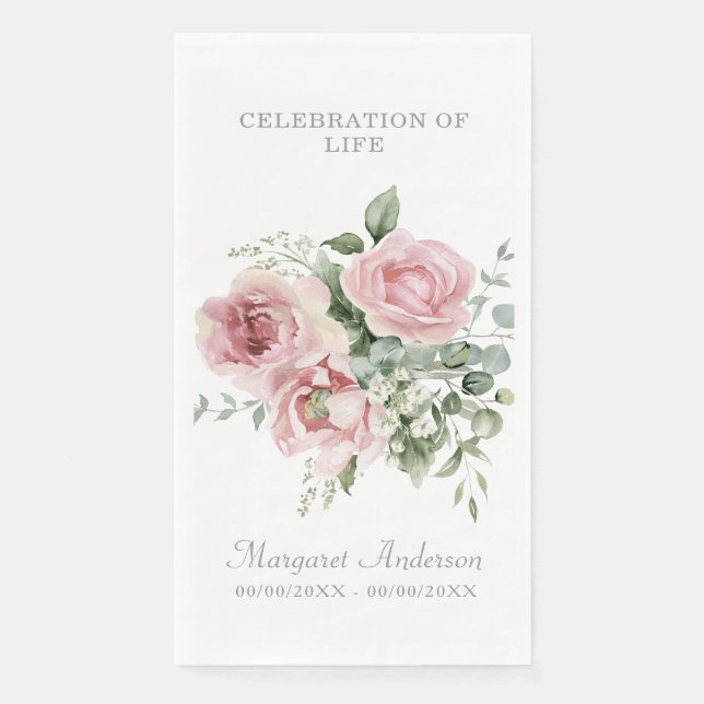 Servilleta De Papel Blush Pink Rose Celebration of Life (Anverso)