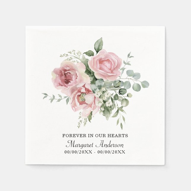 Servilleta De Papel Blush Pink Rose Memorial (Anverso)