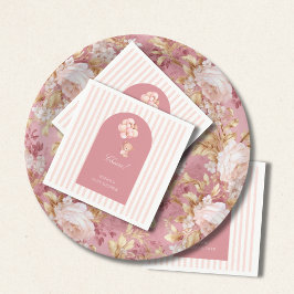 Servilleta De Papel Blush pink stripes, teddy bear balloon