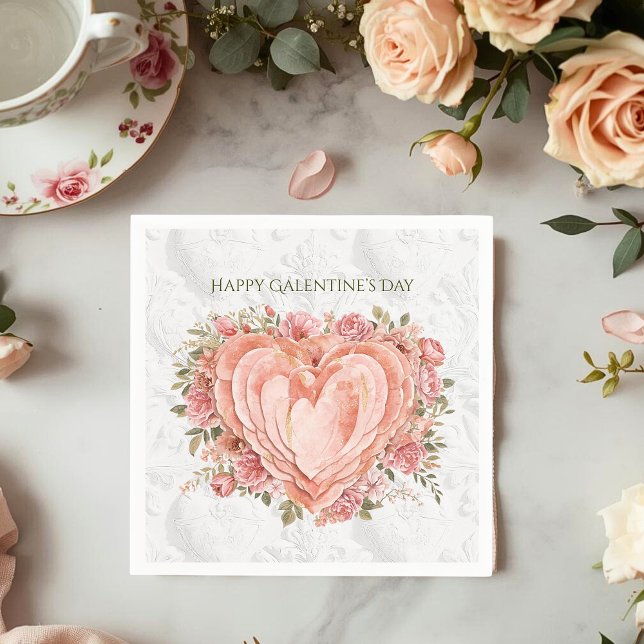 Servilleta De Papel Blush Rococo Floral Heart Galentine Garden Elegant (Subido por el creador)