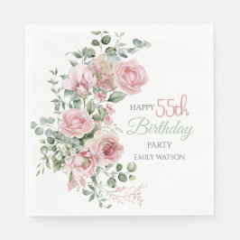 Servilleta De Papel Blush Rose Greenery Eucalypt 55th Birthday