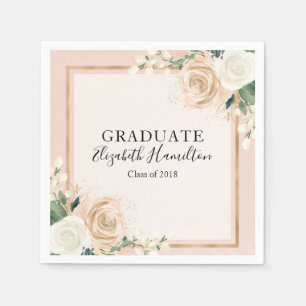 Servilleta De Papel Blush y Rosa Dorado Chic Floral Graduación