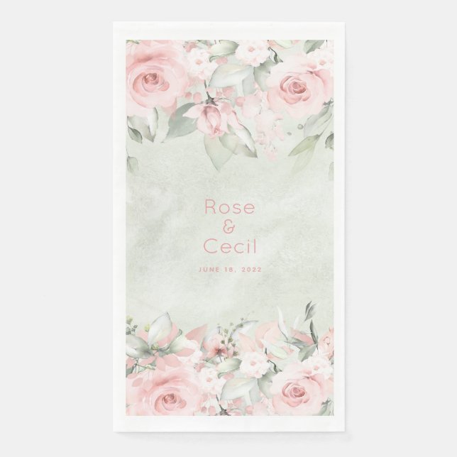 Servilleta De Papel Blushing Roses rosados Boda Ropa de cena (Anverso)