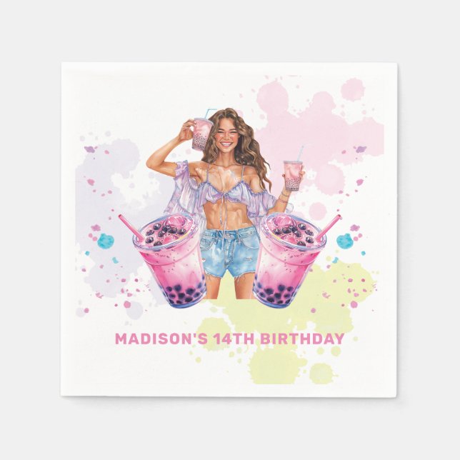 Servilleta De Papel Boba Bubble Tea Birday Personalizado (Anverso)