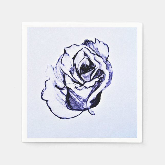 Servilleta De Papel Boceto a mano de flor de rosa (Anverso)