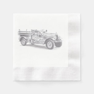 Servilleta De Papel boceto de lápiz de camión de bomberos antiguo dibu